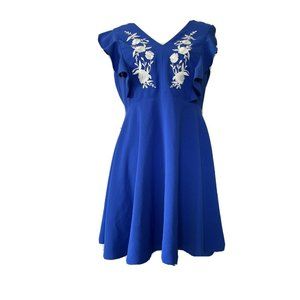 Lulus Skater Dress Large Mini Blue V-Neck